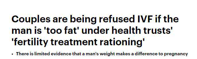 对胖子的满满恶意？英国夫妻因丈夫太胖申请试管受精遭拒绝！